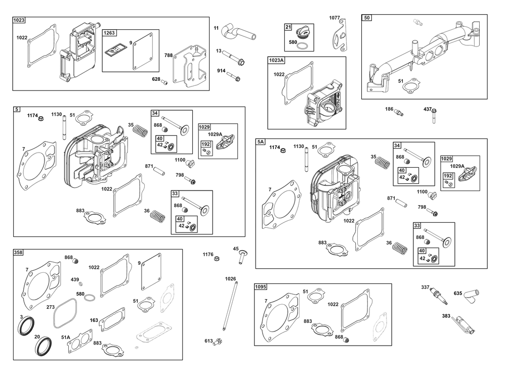 Cylinder Head Group Diagram and Parts List for 613777-0015-J1 400000 - 699999 Briggs and Stratton Engine